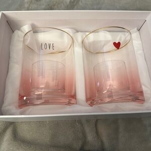 NIB PEACE LOVE WORLD HOME SET IF 2 TALL GLASS CANDLE VASE
